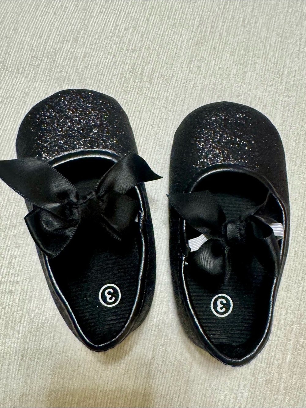 Glitter Bow Baby Walker Shoes in Black